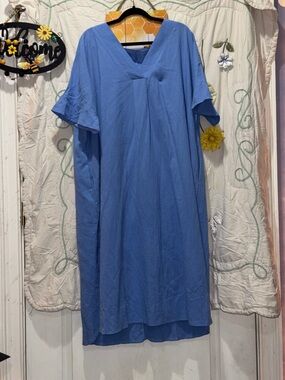 NWT sz 3xlinen powder blue  V-Neck Midi Dress with pockets